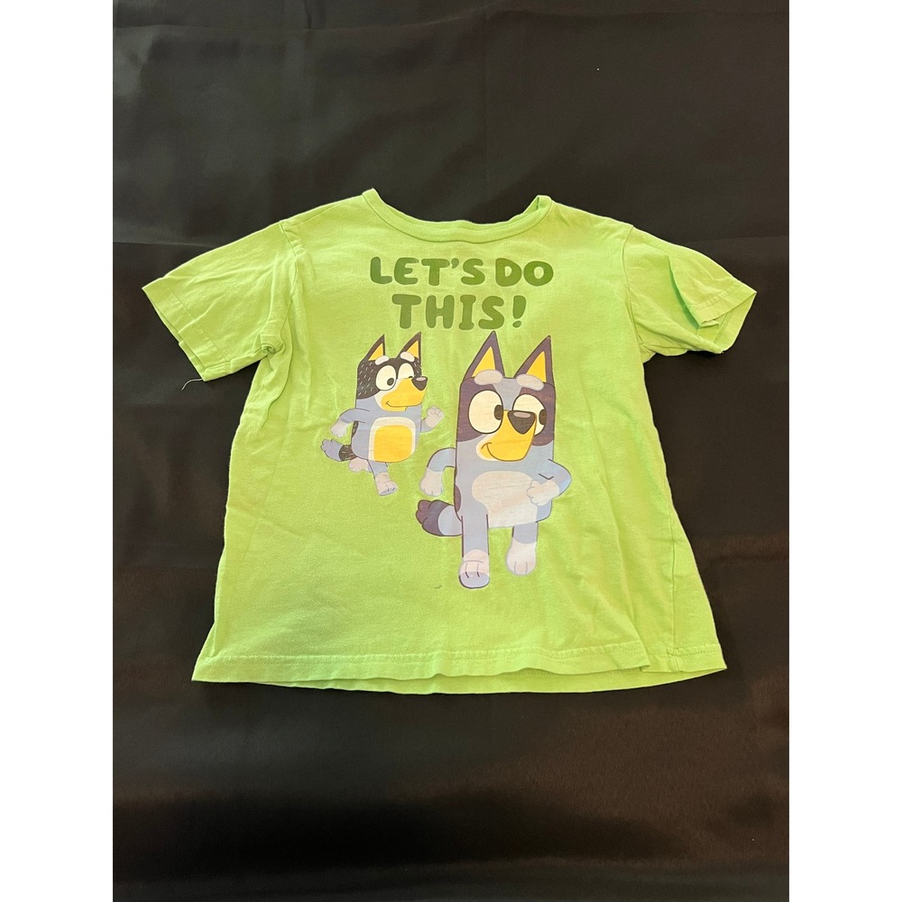 Bluey Lets Do This Graphic Tee Kids Size 6 Lime Green Short Sleeve T-Shirt 3684